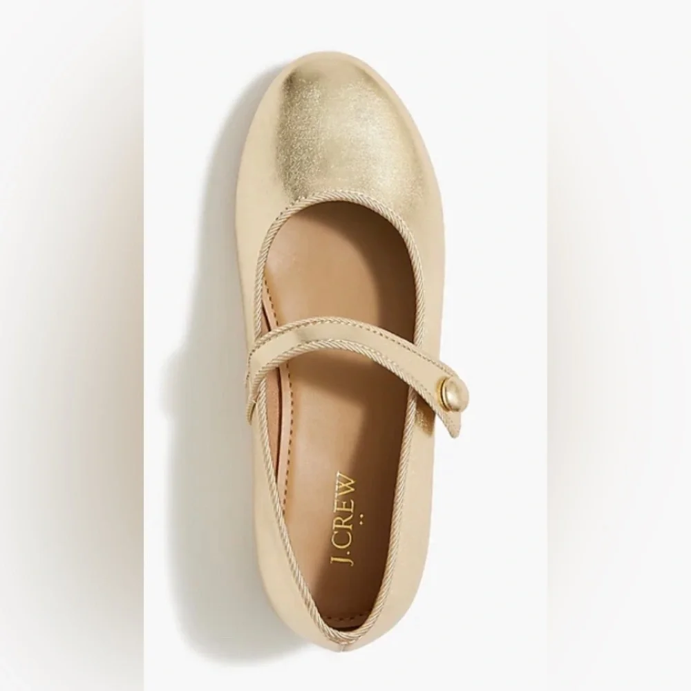 J. Crew Girl’s Gold Metallic Low Heel Mary Jane’s Dress Ballet Shoes 11